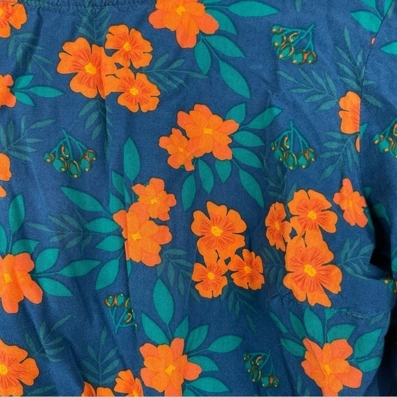 ModCloth XS teal orange floral blouse - Picture 2 of 7